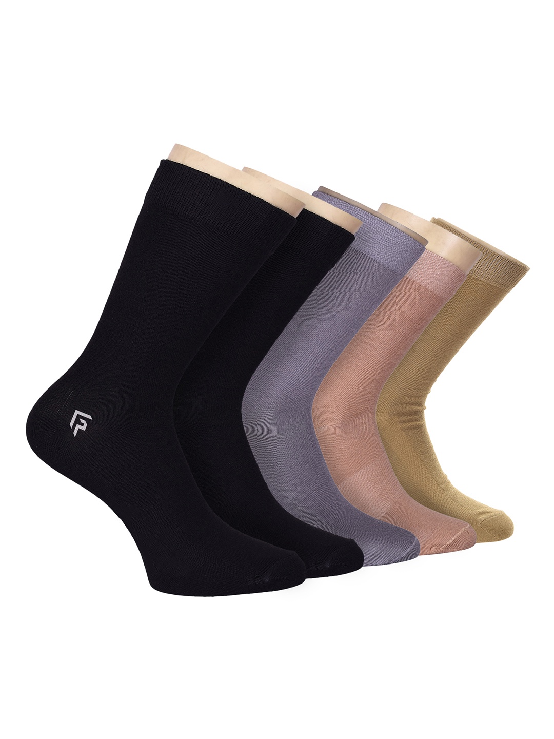 

FOOTPRINT Men 5 Pairs Anti Odour Organic Cotton Calf-Length Solid Bamboo Formal Socks, Black