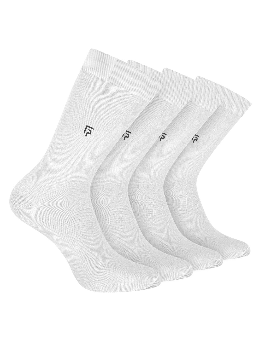 

FOOTPRINT Men 4 Pairs Anti Odour Organic Cotton Calf-Length Solid Bamboo Formal Socks, White
