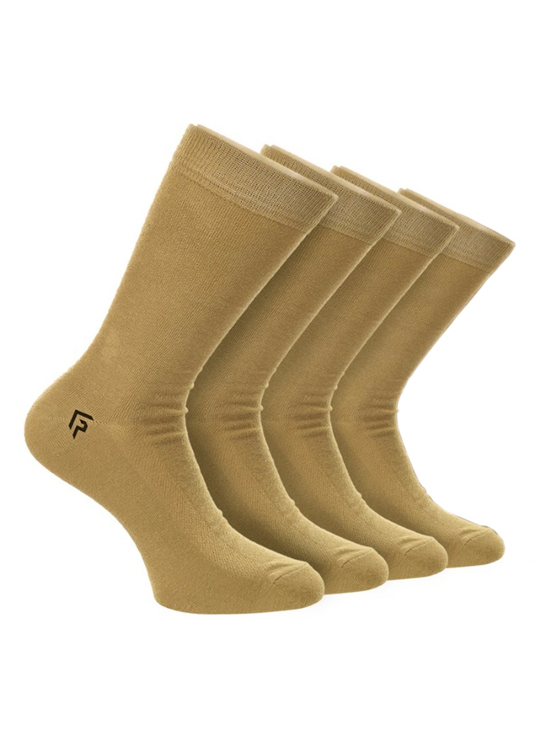 

FOOTPRINT Men 4 Pairs Anti Odour Organic Cotton Calf-Length Solid Bamboo Formal Socks, Khaki