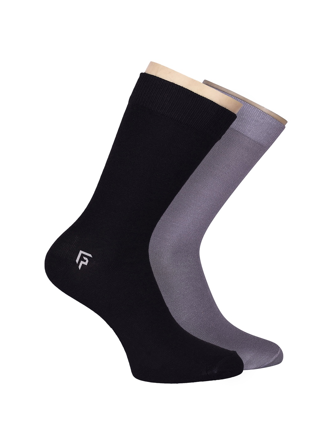 

FOOTPRINT Men 2 Pairs Anti Odour Organic Cotton Calf-Length Solid Bamboo Formal Socks, Grey