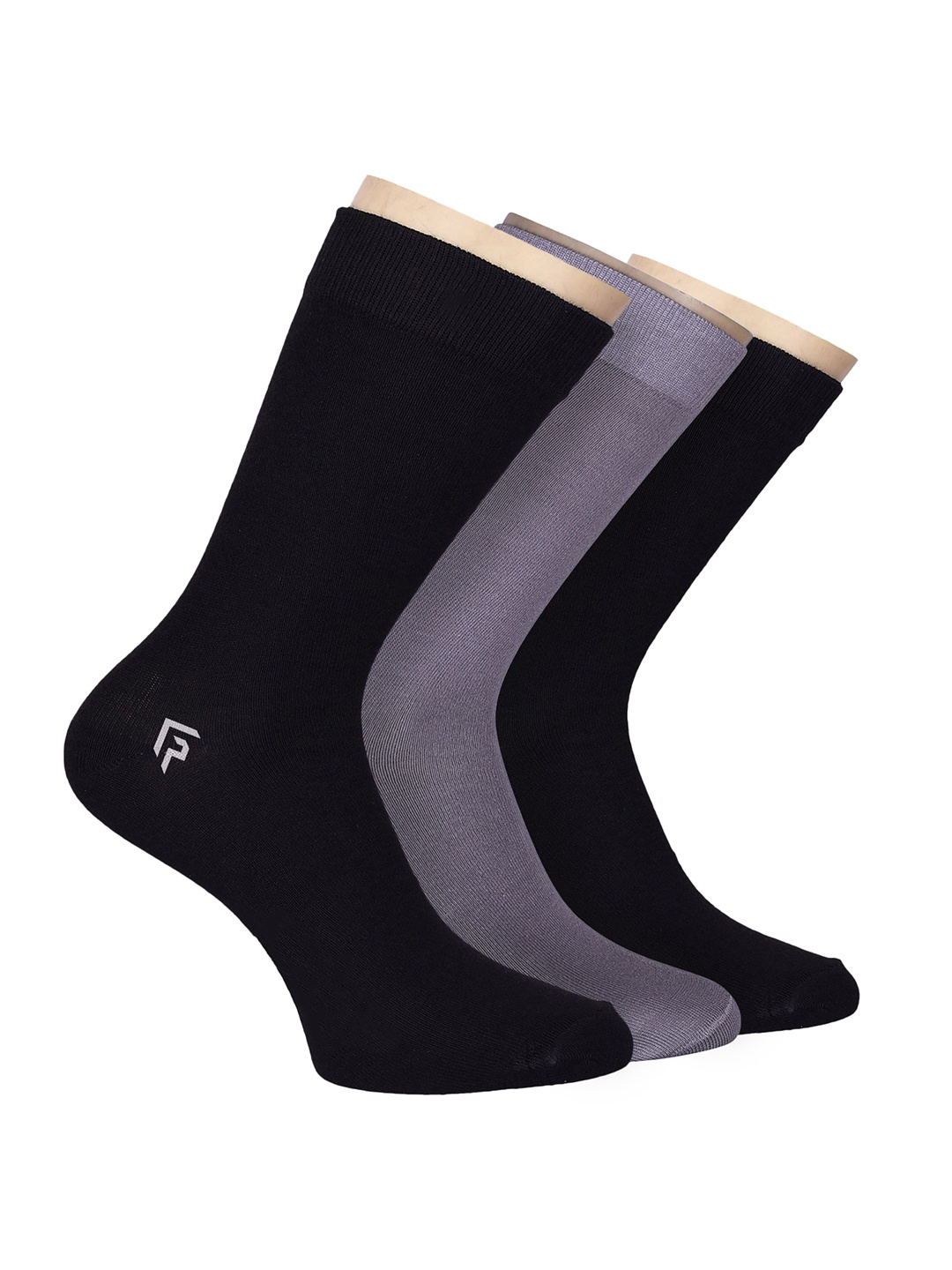 

FOOTPRINT Men 3 Pairs Anti Odour Organic Cotton Calf-Length Solid Bamboo Formal Socks, Black