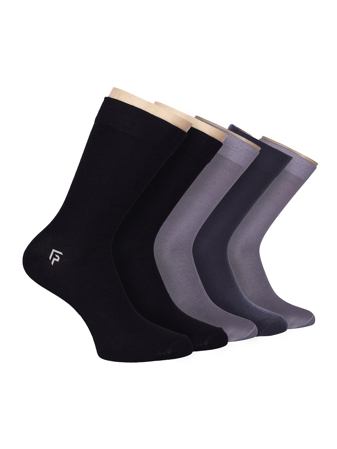 

FOOTPRINT Men 5 Pairs Anti Odour Organic Cotton Calf-Length Solid Bamboo Formal Socks, Grey