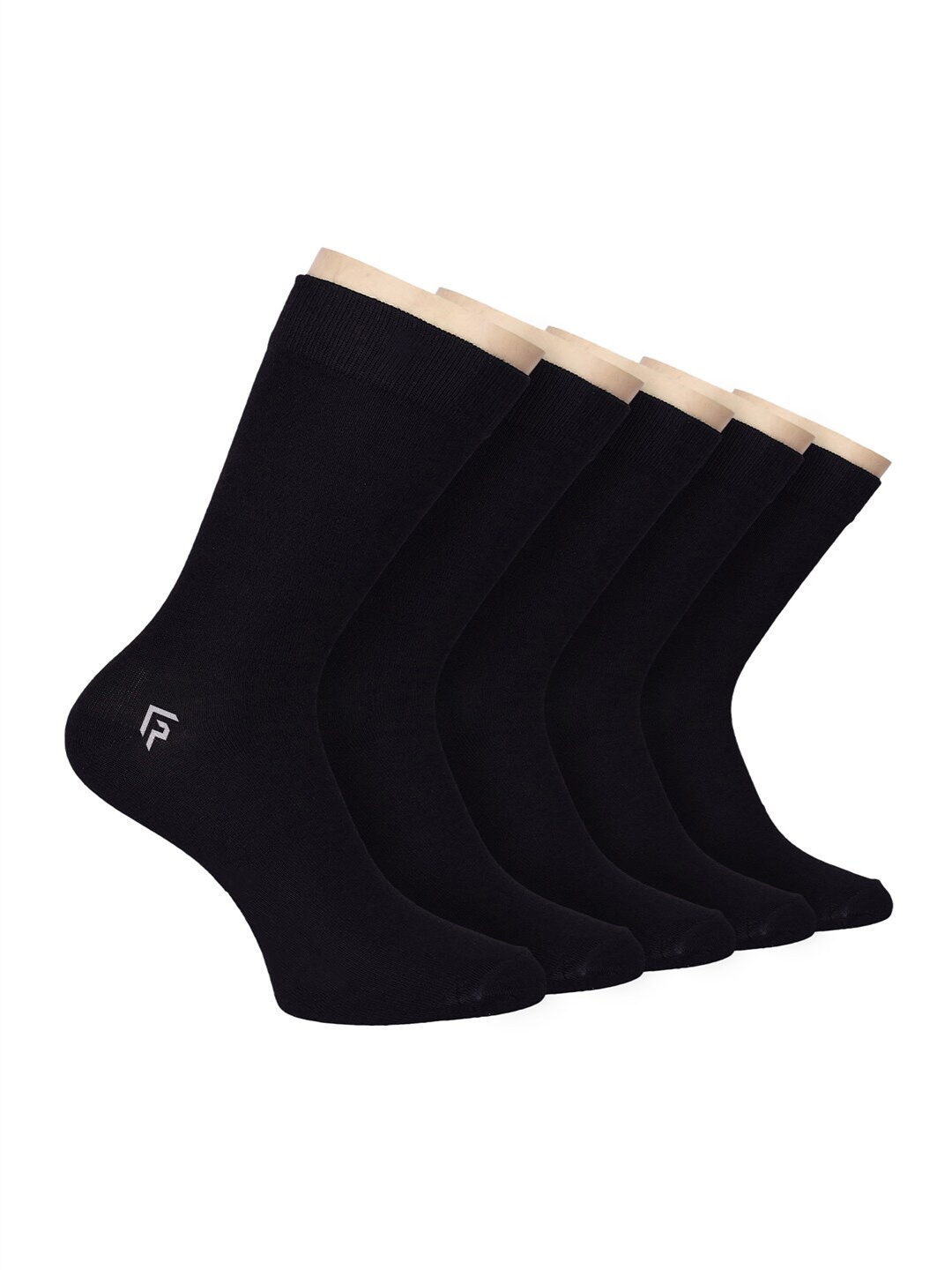 

FOOTPRINT Men 5 Pairs Anti Odour Organic Cotton Calf-Length Solid Bamboo Formal Socks, Black