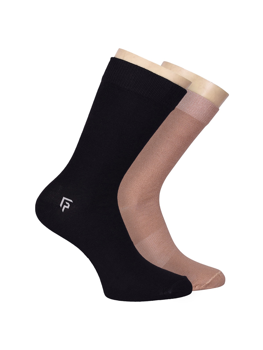 

FOOTPRINT Men 2 Pairs Anti Odour Organic Cotton Calf-Length Solid Bamboo Formal Socks, Black