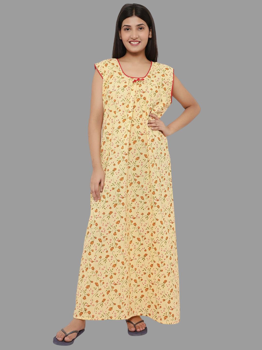 

PALIVAL Floral Printed Pure Cotton Maxi Nightdress, Yellow