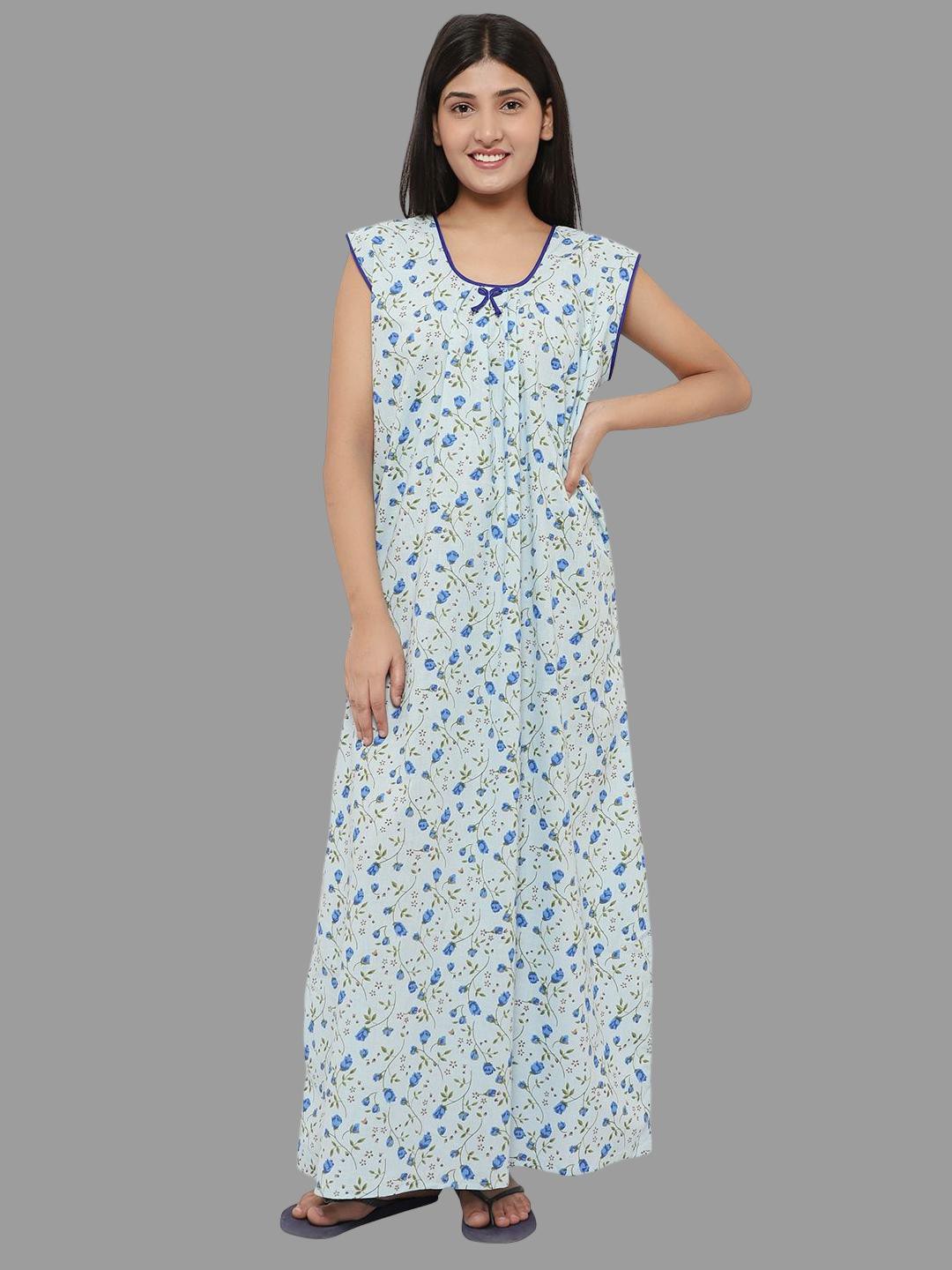 

PALIVAL Floral Printed Pure Cotton Maxi Nightdress, Blue