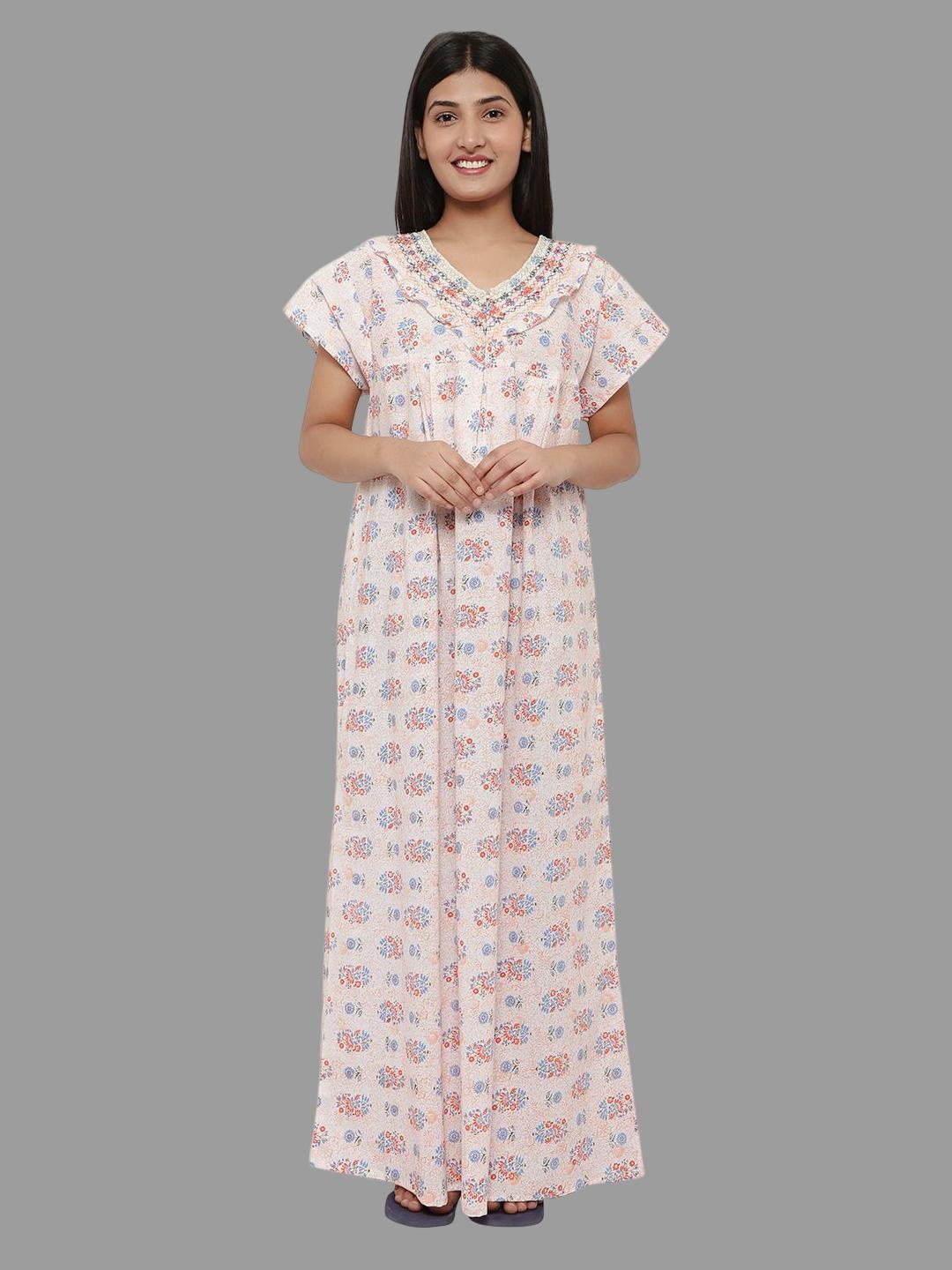 

PALIVAL Floral Printed Pure Cotton Maxi Nightdress, Blue