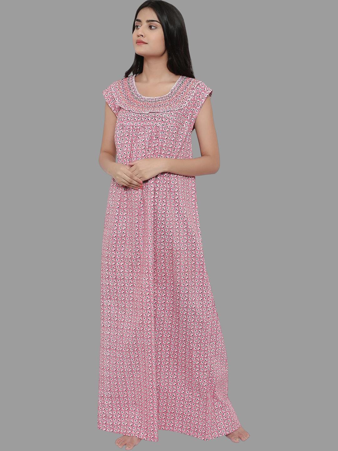 

PALIVAL Floral Printed Pure Cotton Maxi Nightdress, Maroon