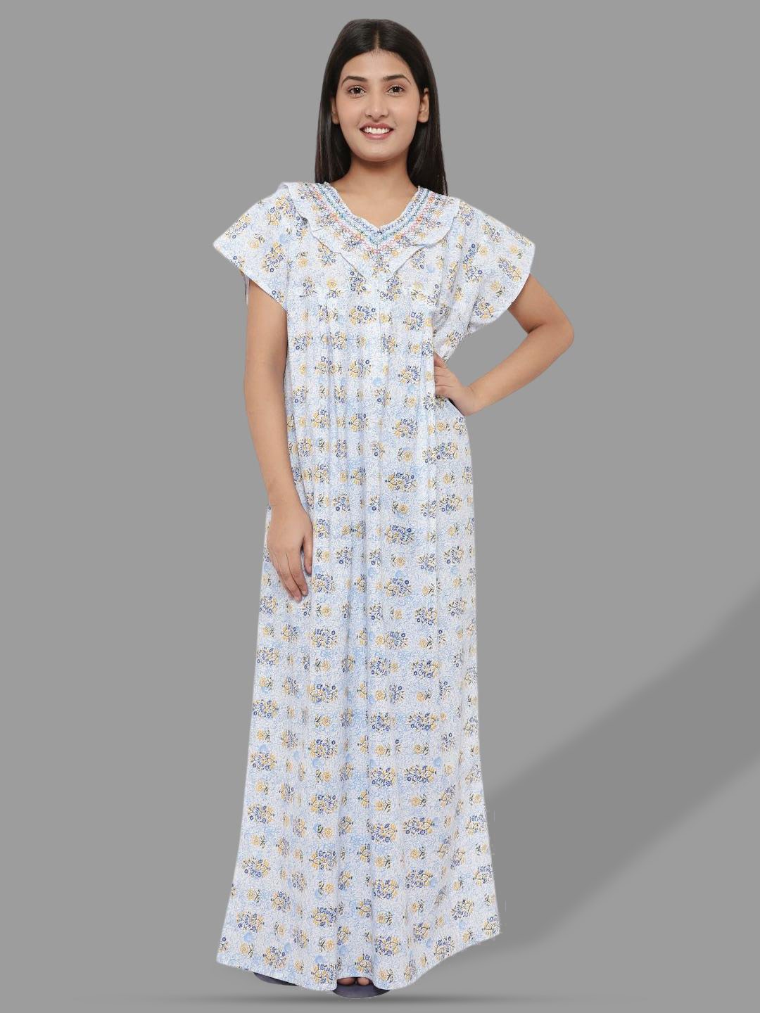

PALIVAL Floral Printed Pure Cotton Maxi Nightdress, Blue