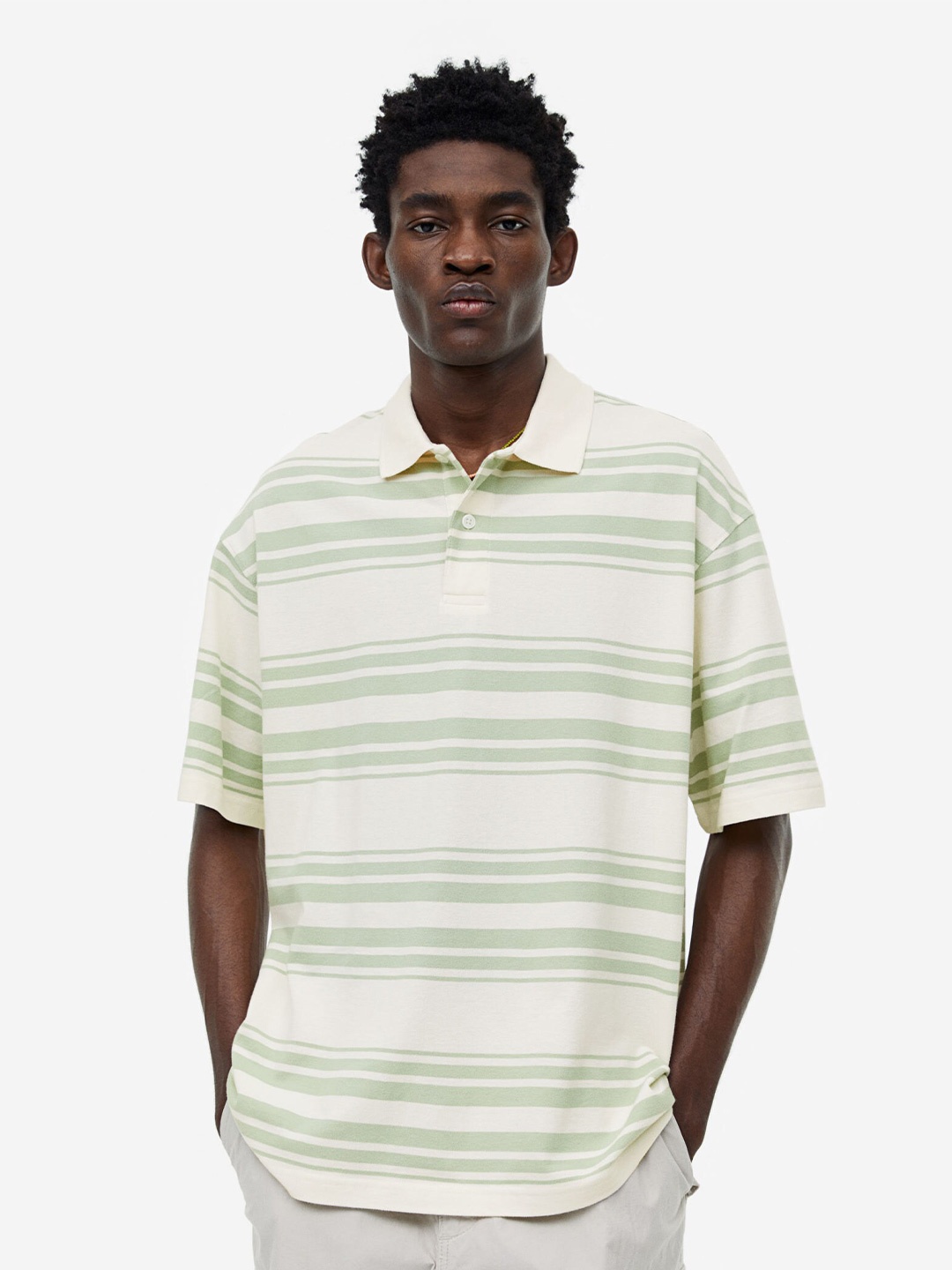 

H&M Men Relaxed Fit Polo T-Shirt, Off white