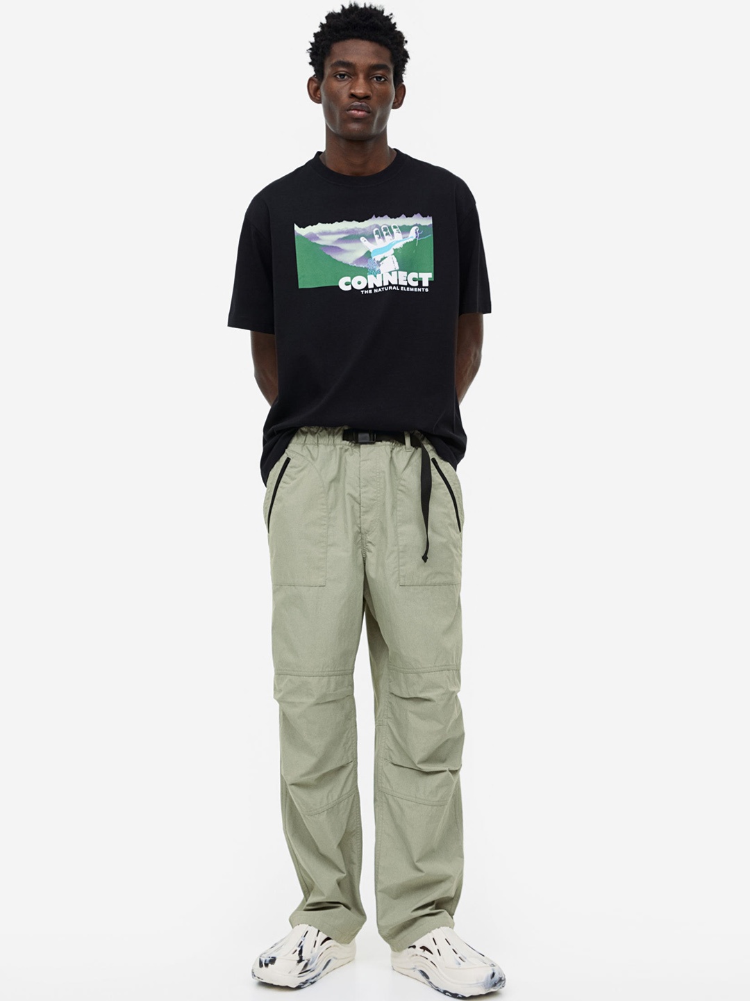 

H&M Men Relaxed Fit Belted joggers, Green