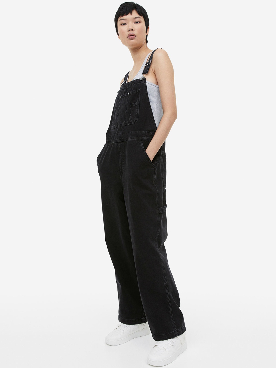 

H&M Women Pure Cotton Denim Dungarees, Black