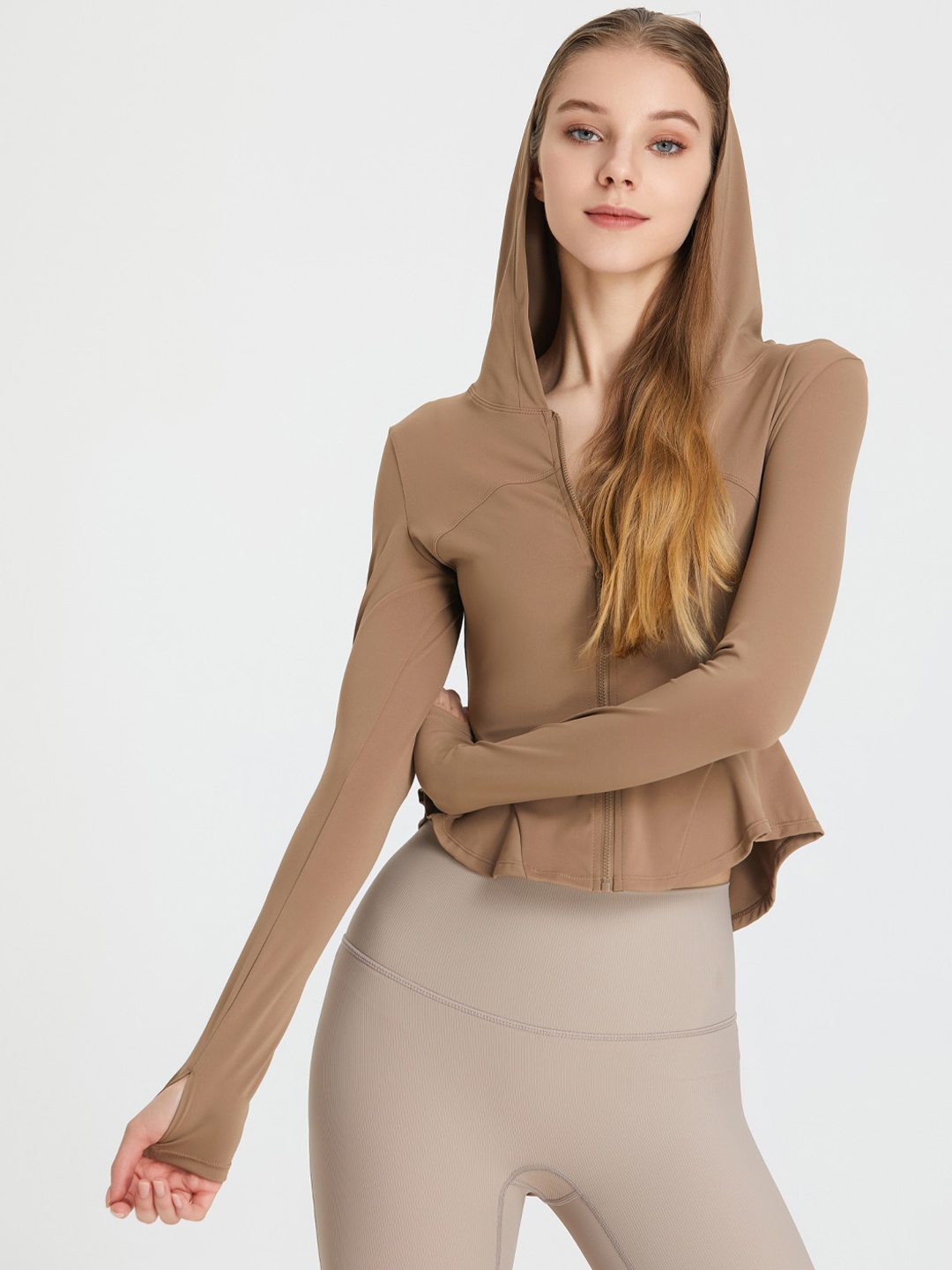 

JC Collection Hooded Lightweight Training or Gym Sporty Jacket, Tan