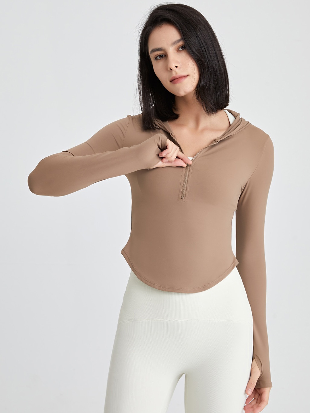 JC Collection Hooded Long Sleeve Tennis Slim Fit Tshirt, Khaki