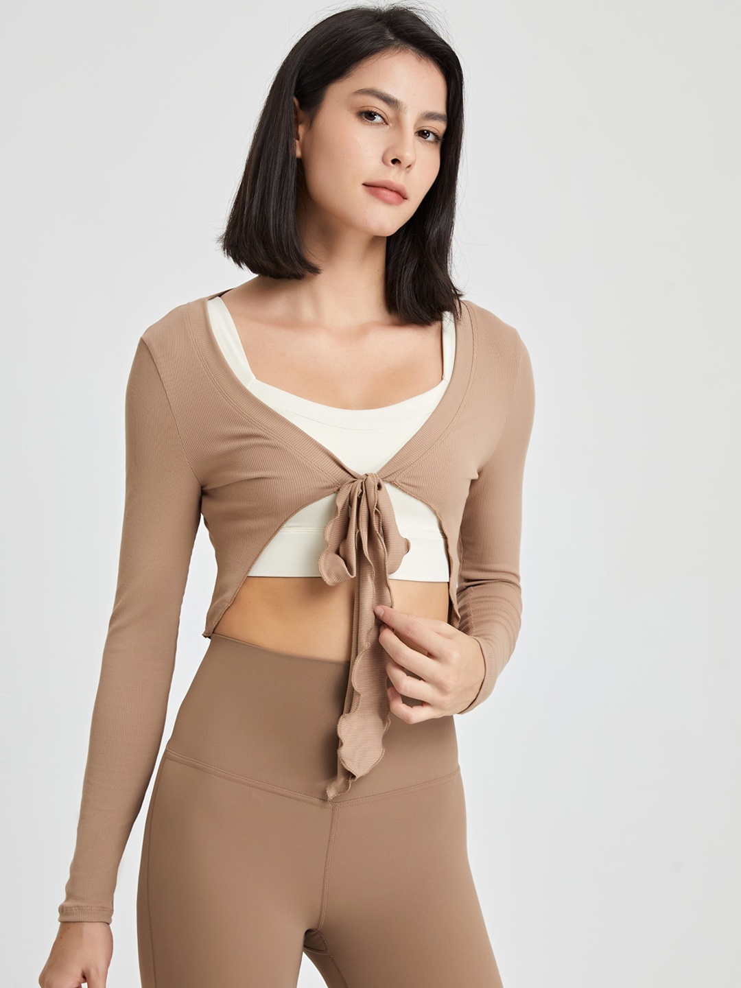 

JC Collection Crop Open Front Jacket, Tan