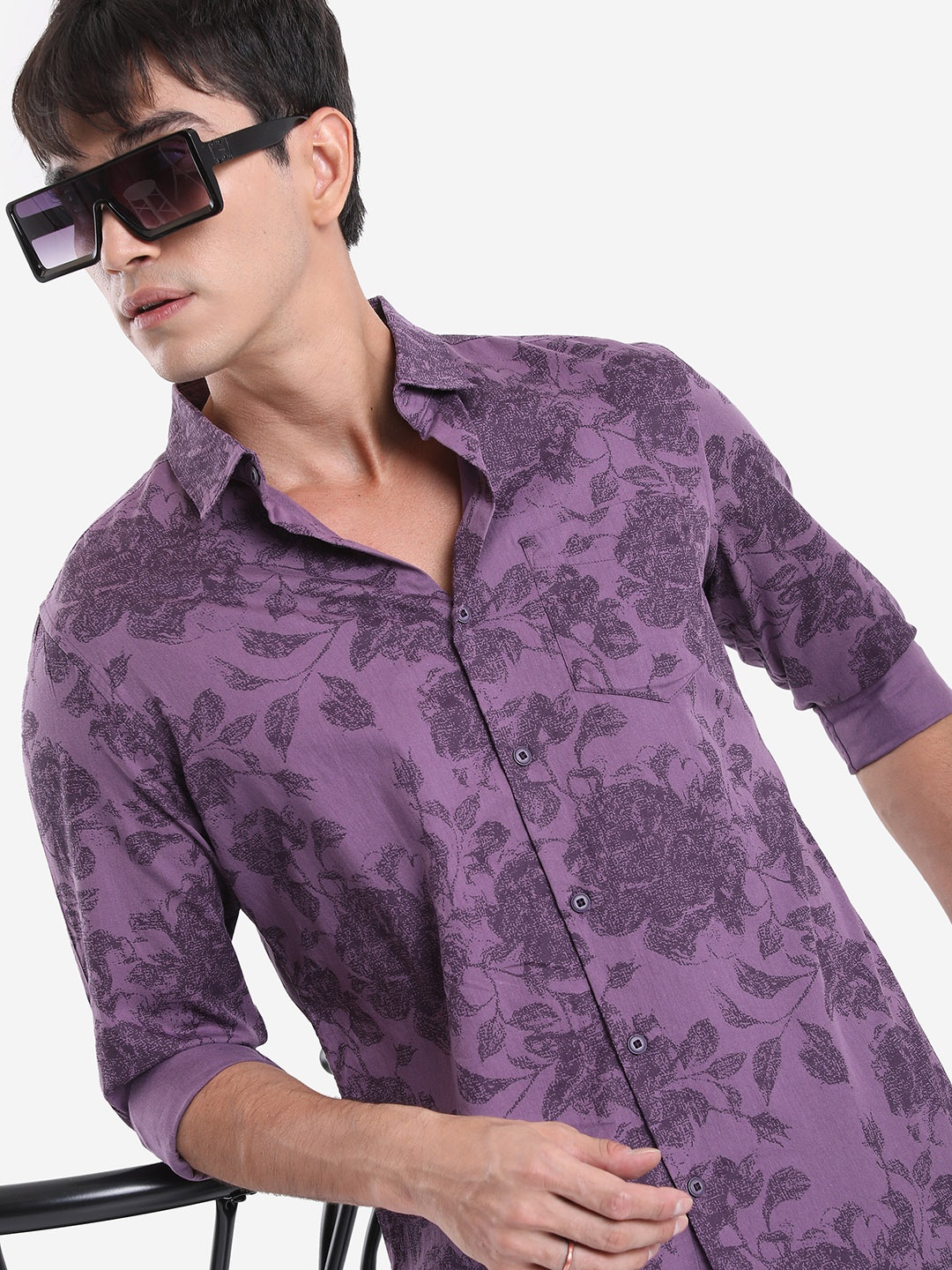 

HIGHLANDER Floral Printed Slim Fit Floral Opaque Cotton Casual Shirt, Purple