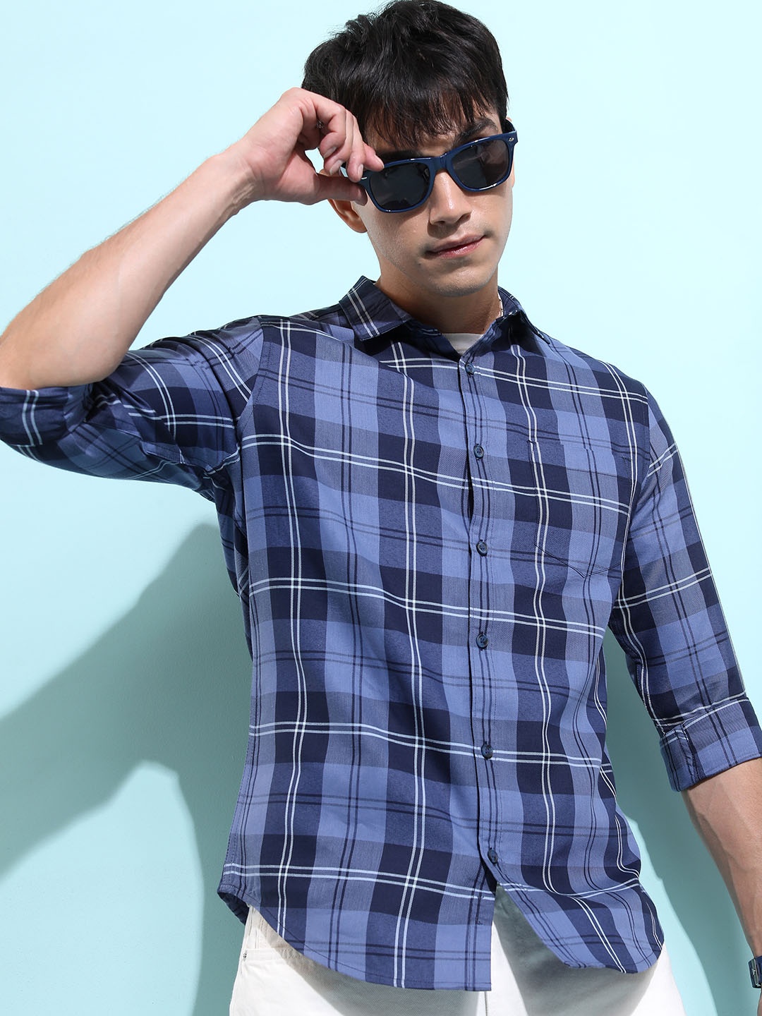 

HIGHLANDER Tartan Checks Casual Shirt, Navy blue
