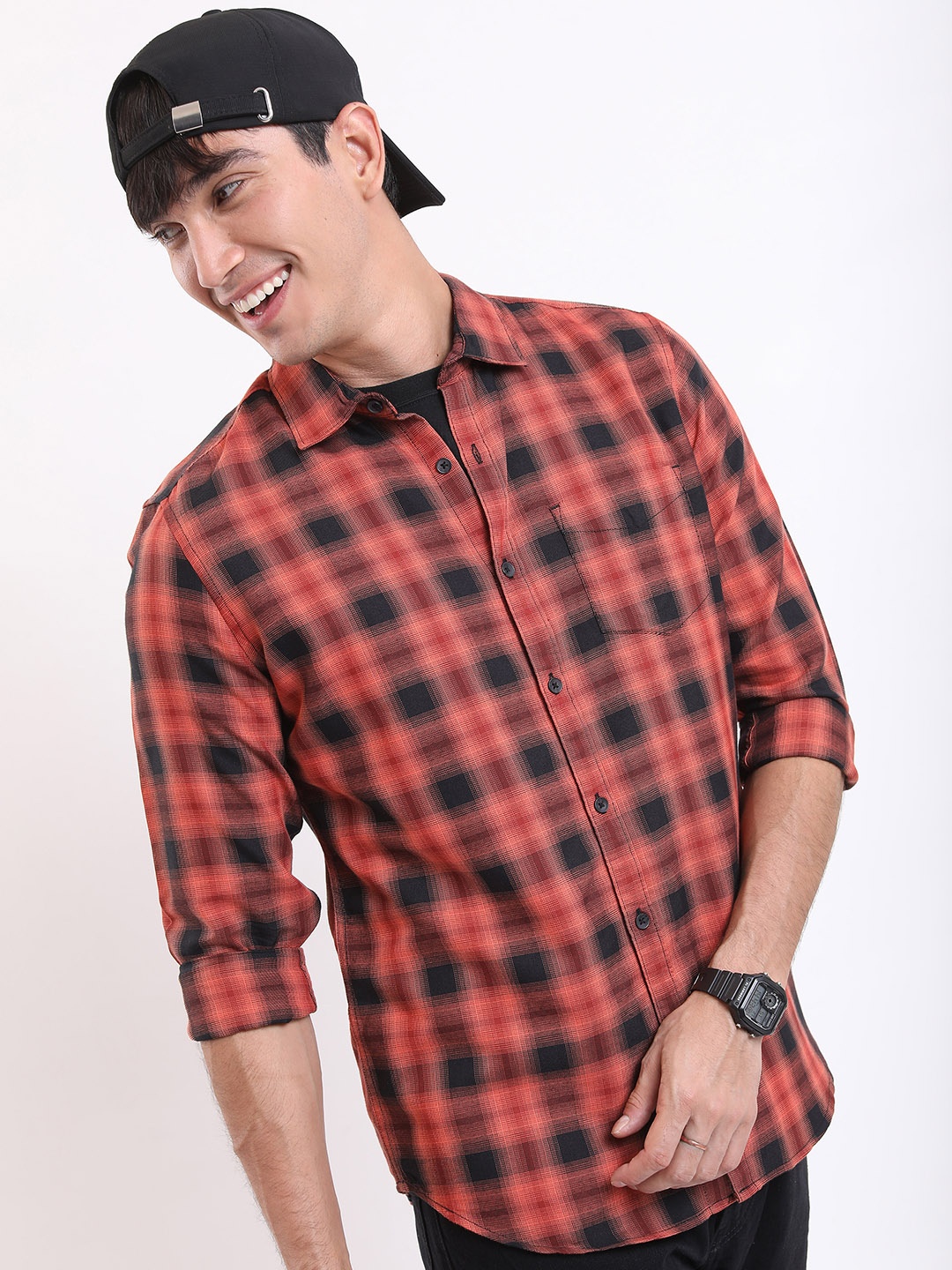 

HIGHLANDER Tartan Checks Casual Shirt, Rust