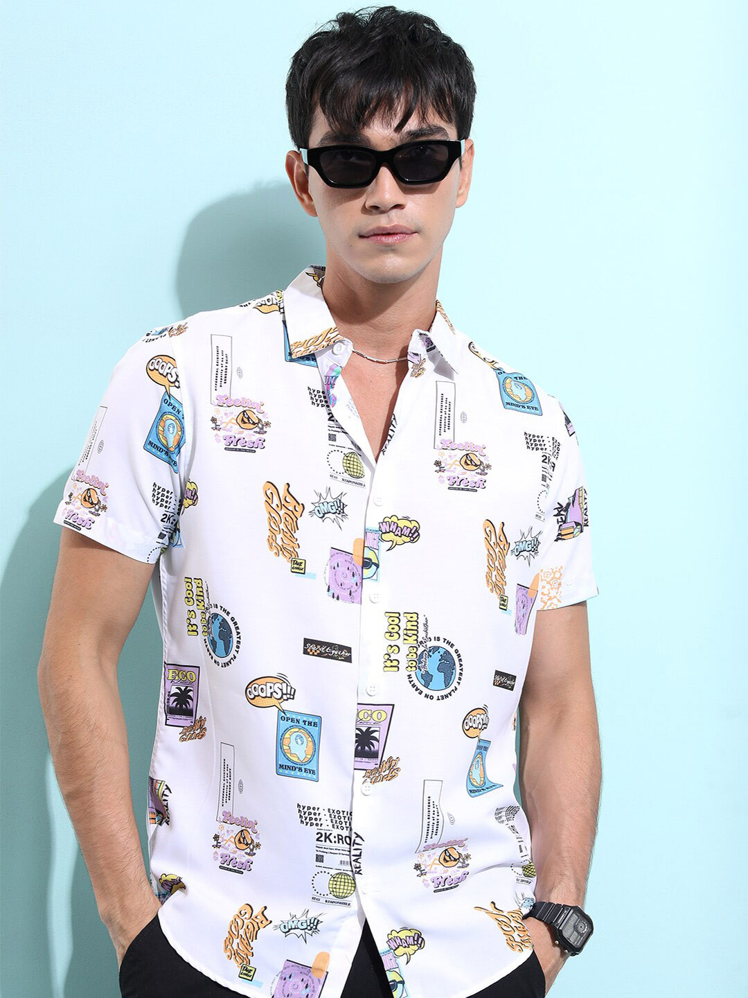 

KETCH Typography Printed Slim Fit Casual Shirt, White