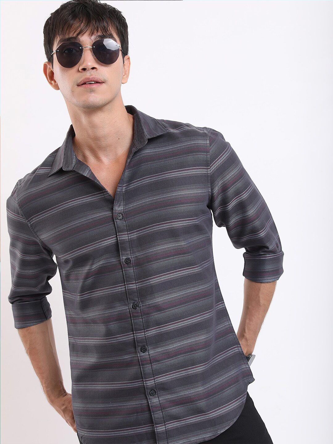 

KETCH Slim Fit Horizontal Striped Casual Shirt, Charcoal