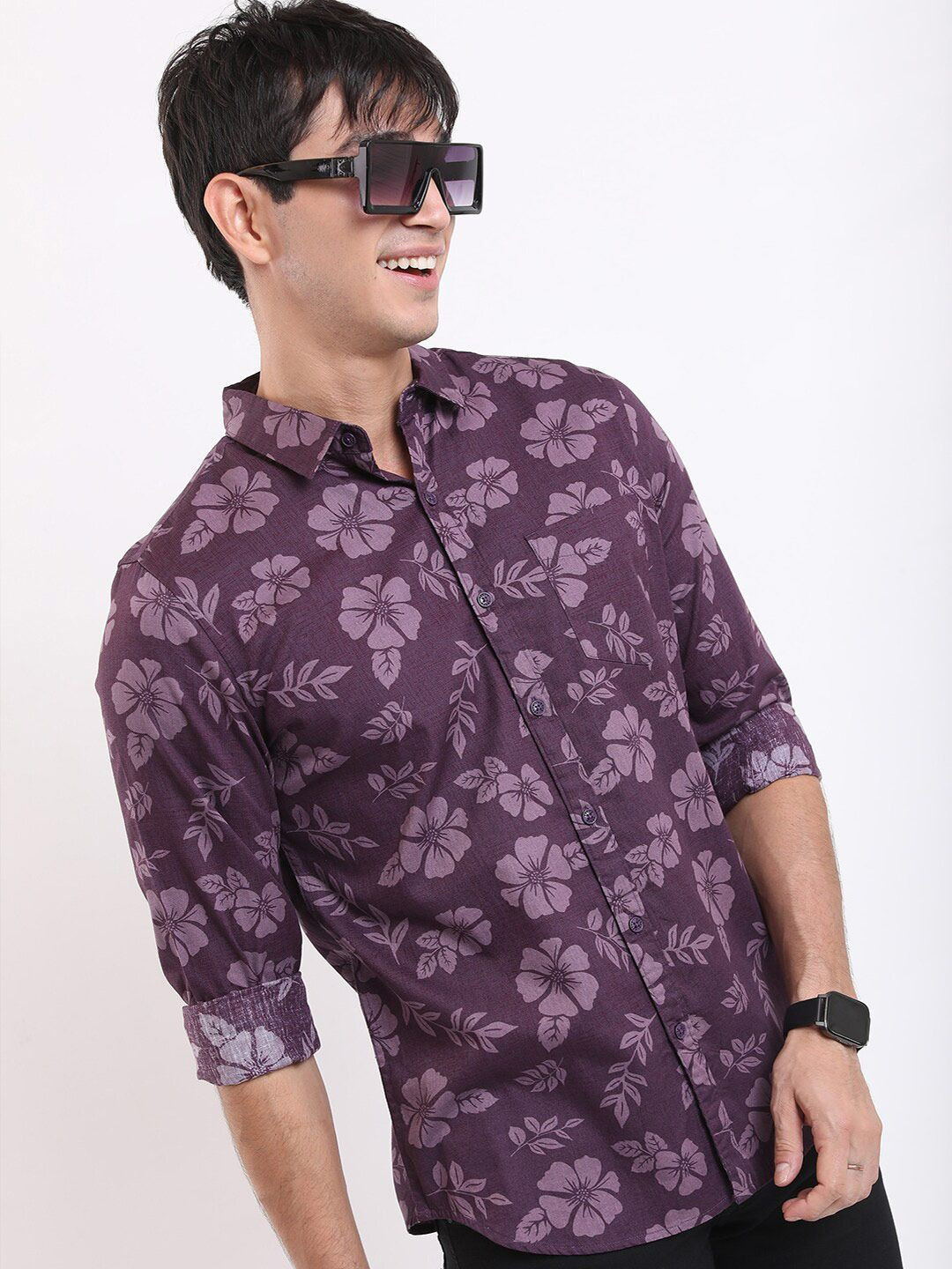 

KETCH Slim Fit Floral Printed Cotton Casual Shirt, Purple