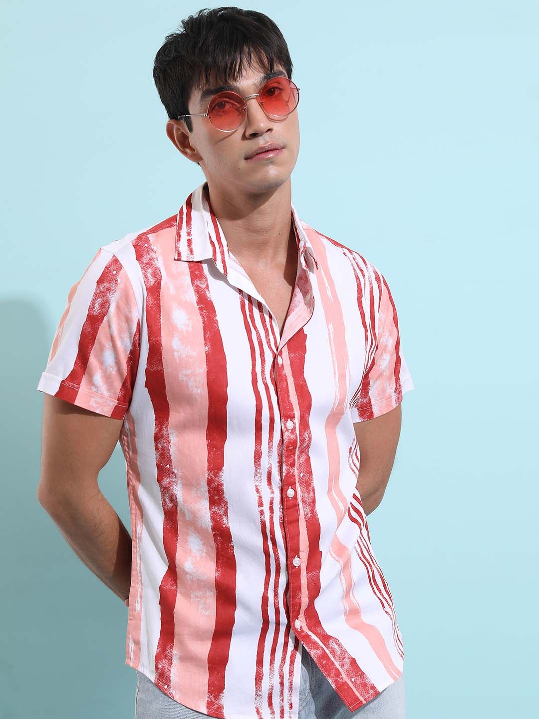 

KETCH Striped Slim Fit Opaque Cotton Casual Shirt, Red