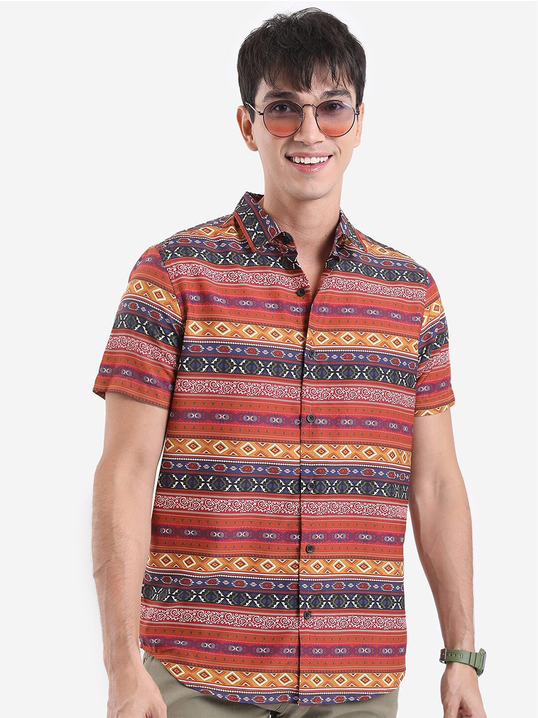 

KETCH Slim Fit Ethnic Printed Casual Shirt, Rust