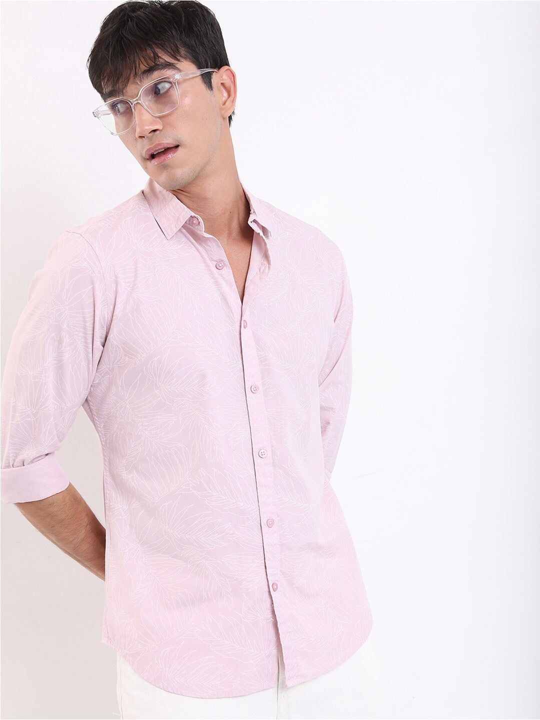 

KETCH Tropical Printed Spread Collar Cotton Slim Fit Casual Shirt, Pink