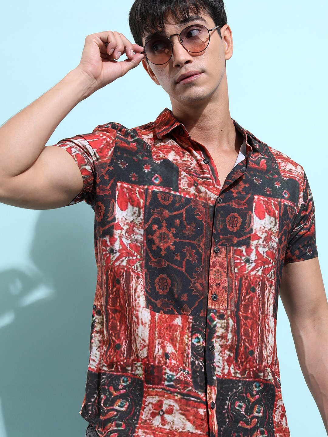 

KETCH Slim Fit Abstract Printed Casual Shirt, Rust