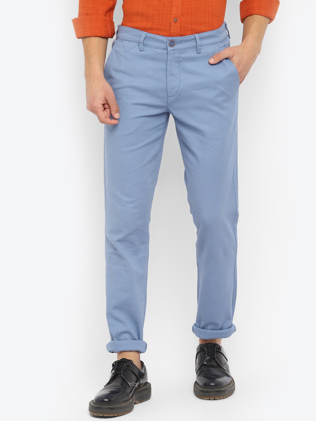 

Turtle Men Mid-Rise Relaxed Skinny Fit Trousers, Blue
