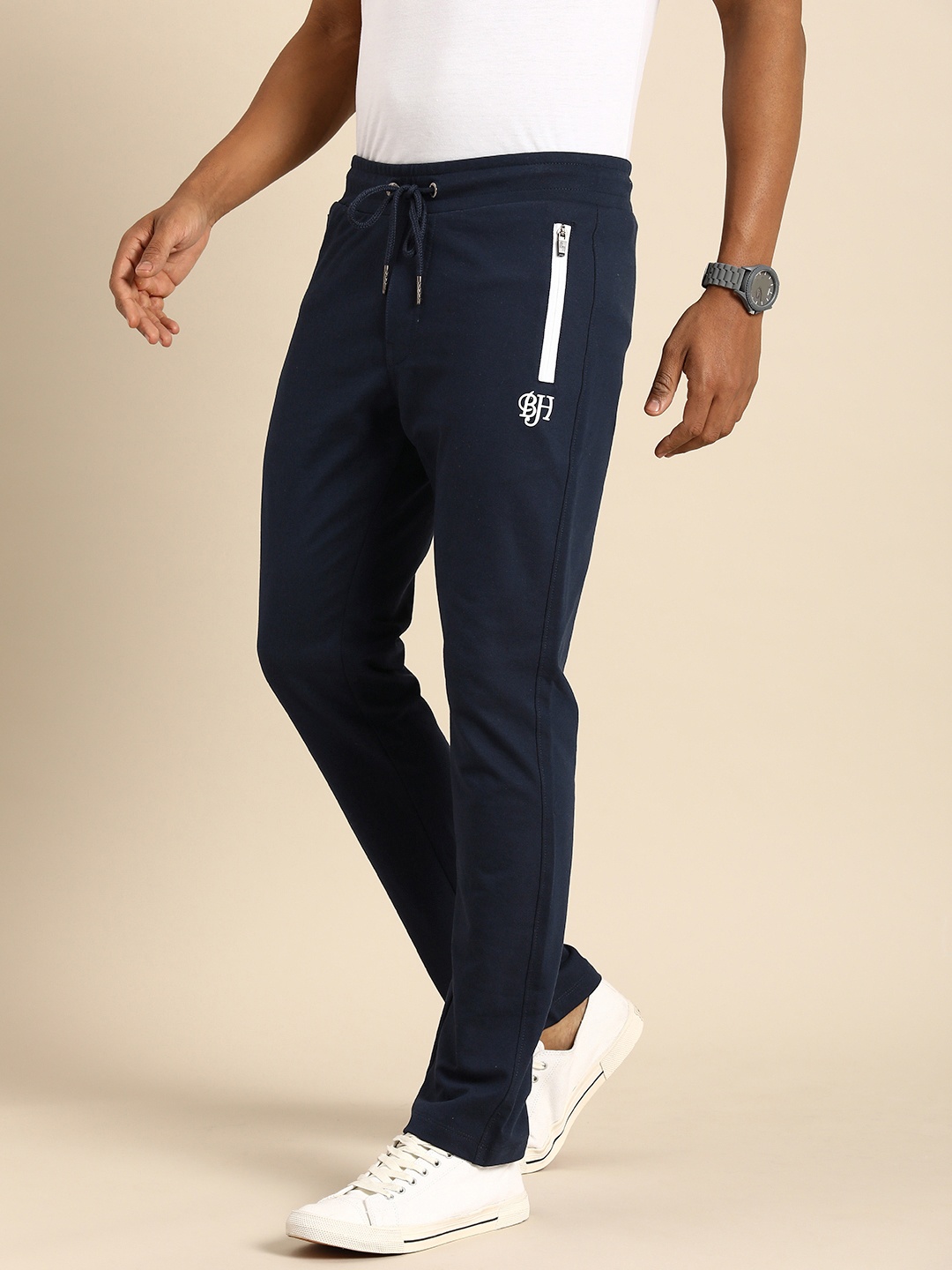 

Being Human Men Solid Mid Rise Track Pants, Navy blue