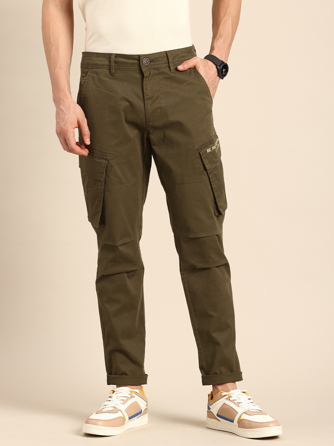 

Being Human Men Cargo Style Chinos Trousers, Olive