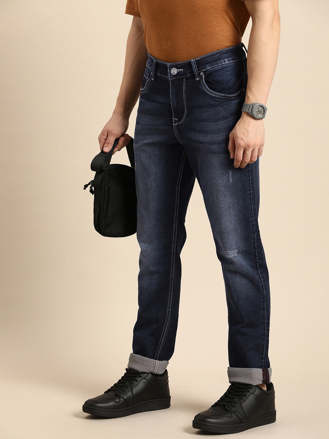 

Being Human Men Slim Fit Low Distress Heavy Fade Stretchable Jeans, Blue