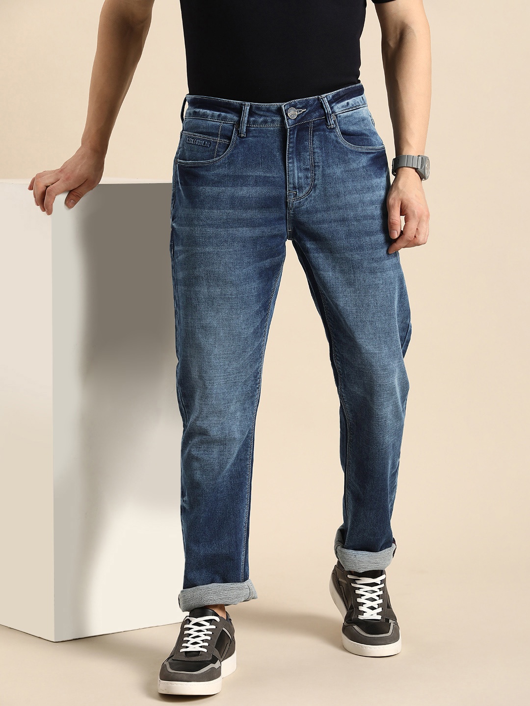 

Being Human Men Mid-Rise Slim Straight Fit Heavy Fade Stretchable Jeans, Blue