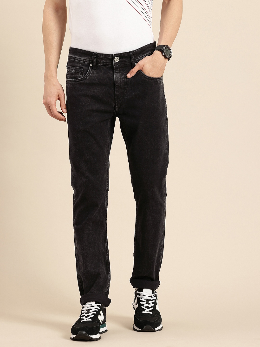 

Being Human Men Slim Straight Fit Light Fade Stretchable Jeans, Black