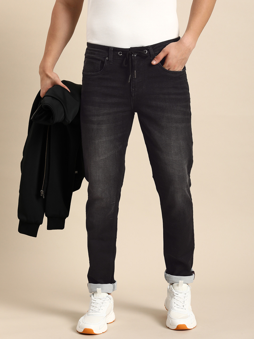 

Being Human Men Light Fade Stretchable Mid-Rise Jeans, Black
