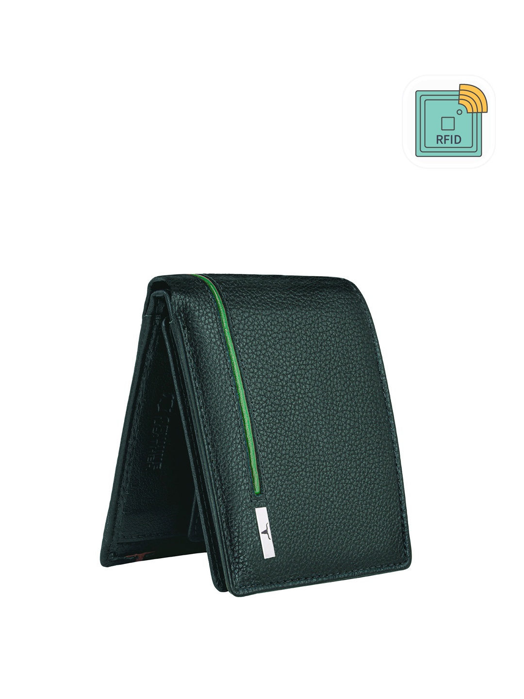 

URBAN FOREST Men Textured Leather RFID Blocking Two Fold Wallet, Green