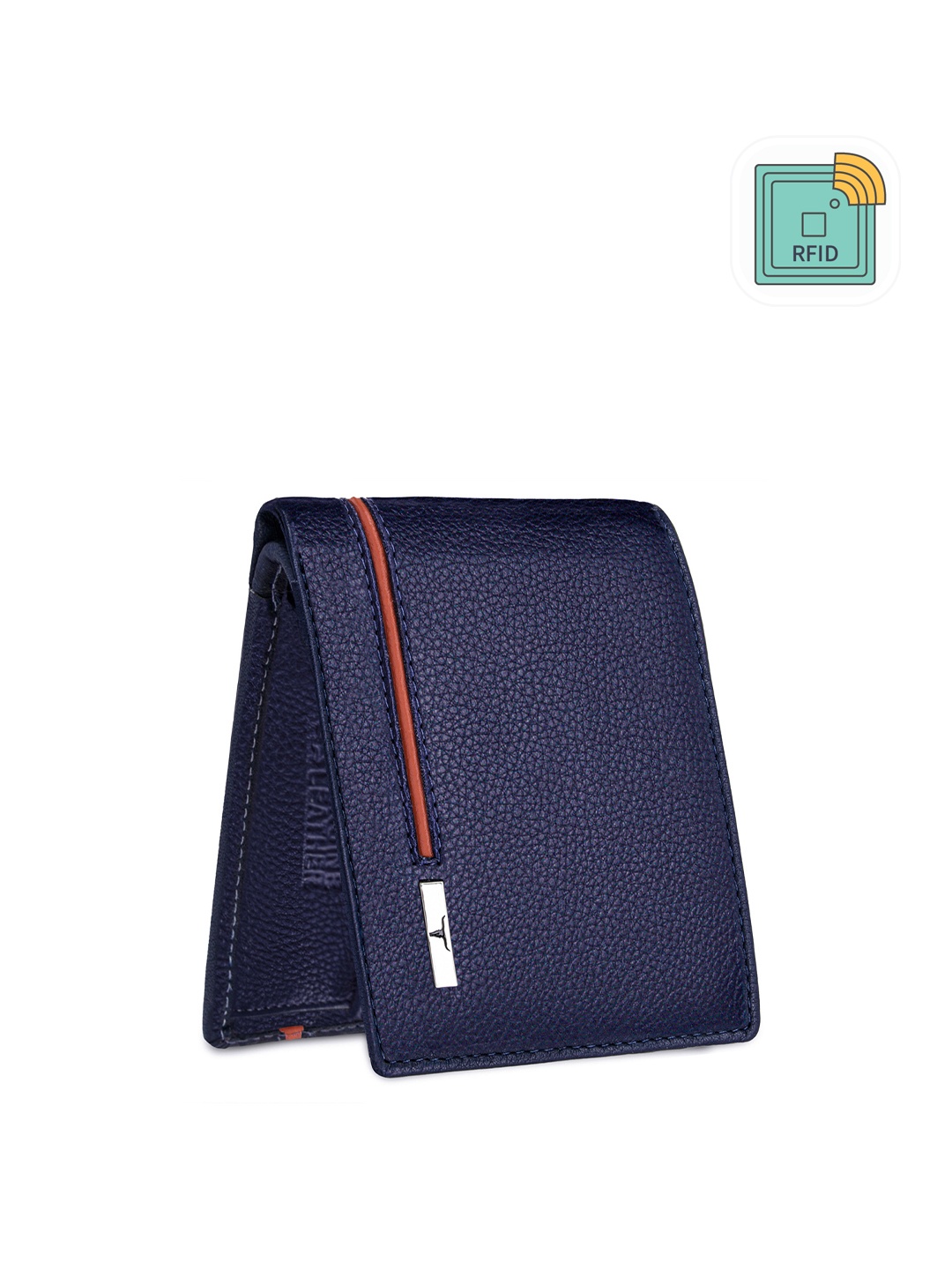 

URBAN FOREST Men Leather Rfid Blocking Two Fold Wallet, Navy blue