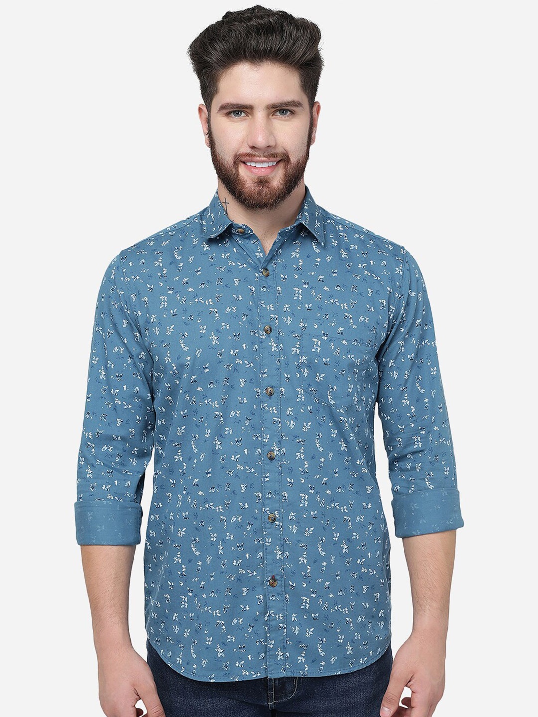 

JADE BLUE Slim Fit Floral Printed Cotton Casual Shirt