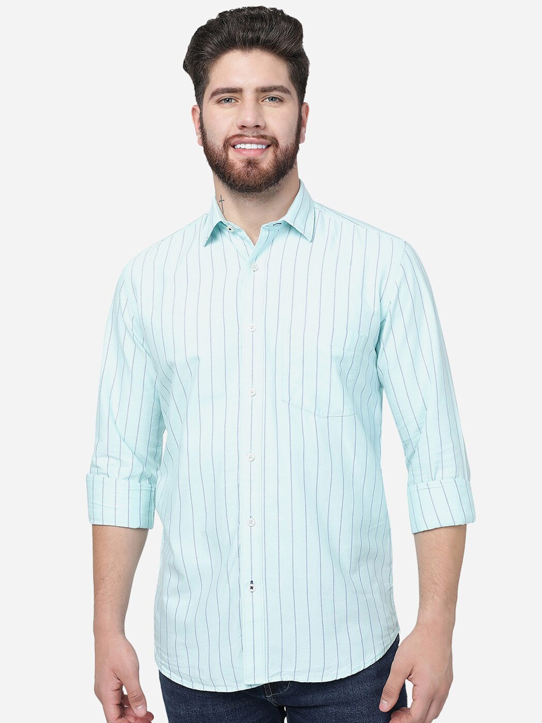 

JADE BLUE Slim Fit Vertical Striped Cotton Casual Shirt