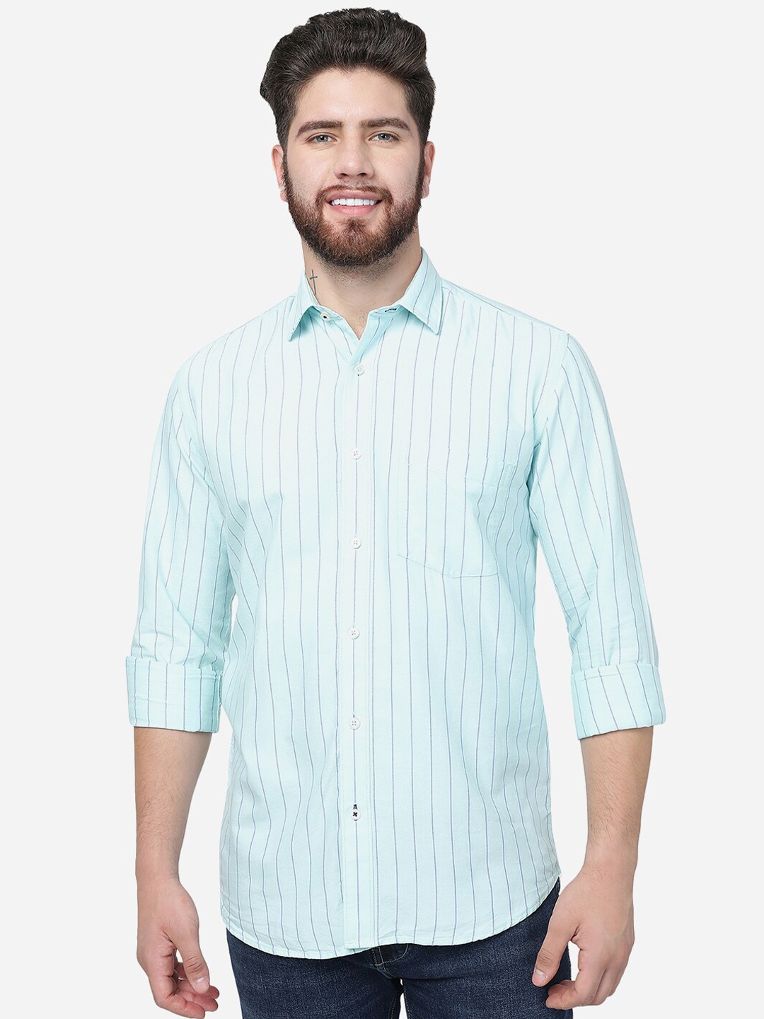 

JADE BLUE Slim Fit Vertical Striped Cotton Casual Shirt
