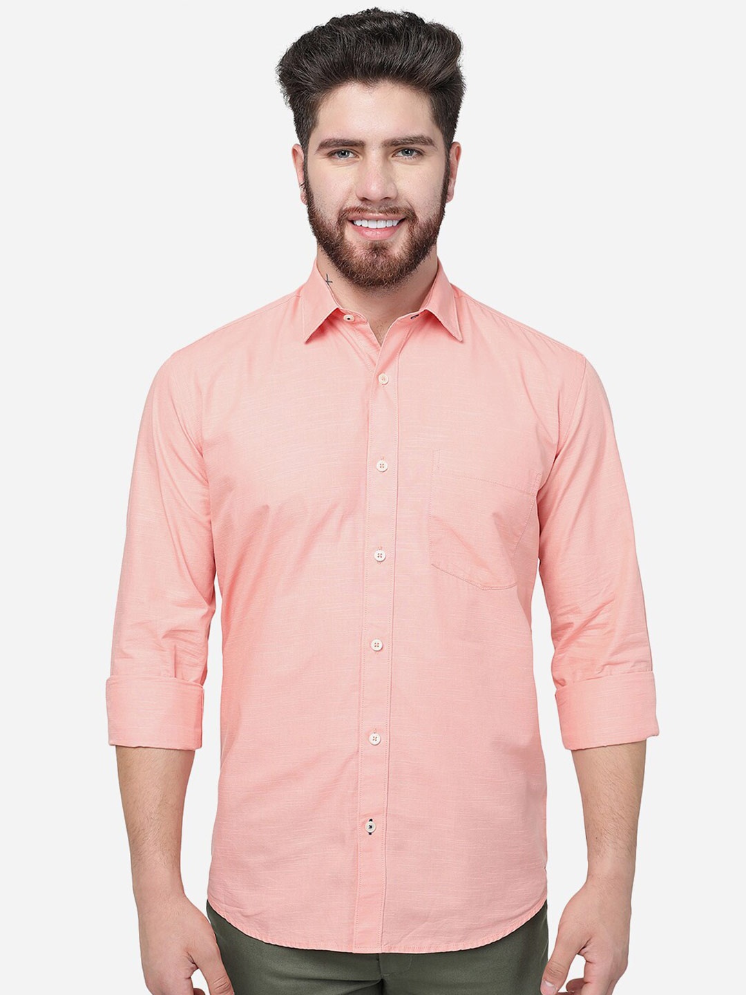 

JADE BLUE Slim Fit Cotton Casual Shirt, Peach