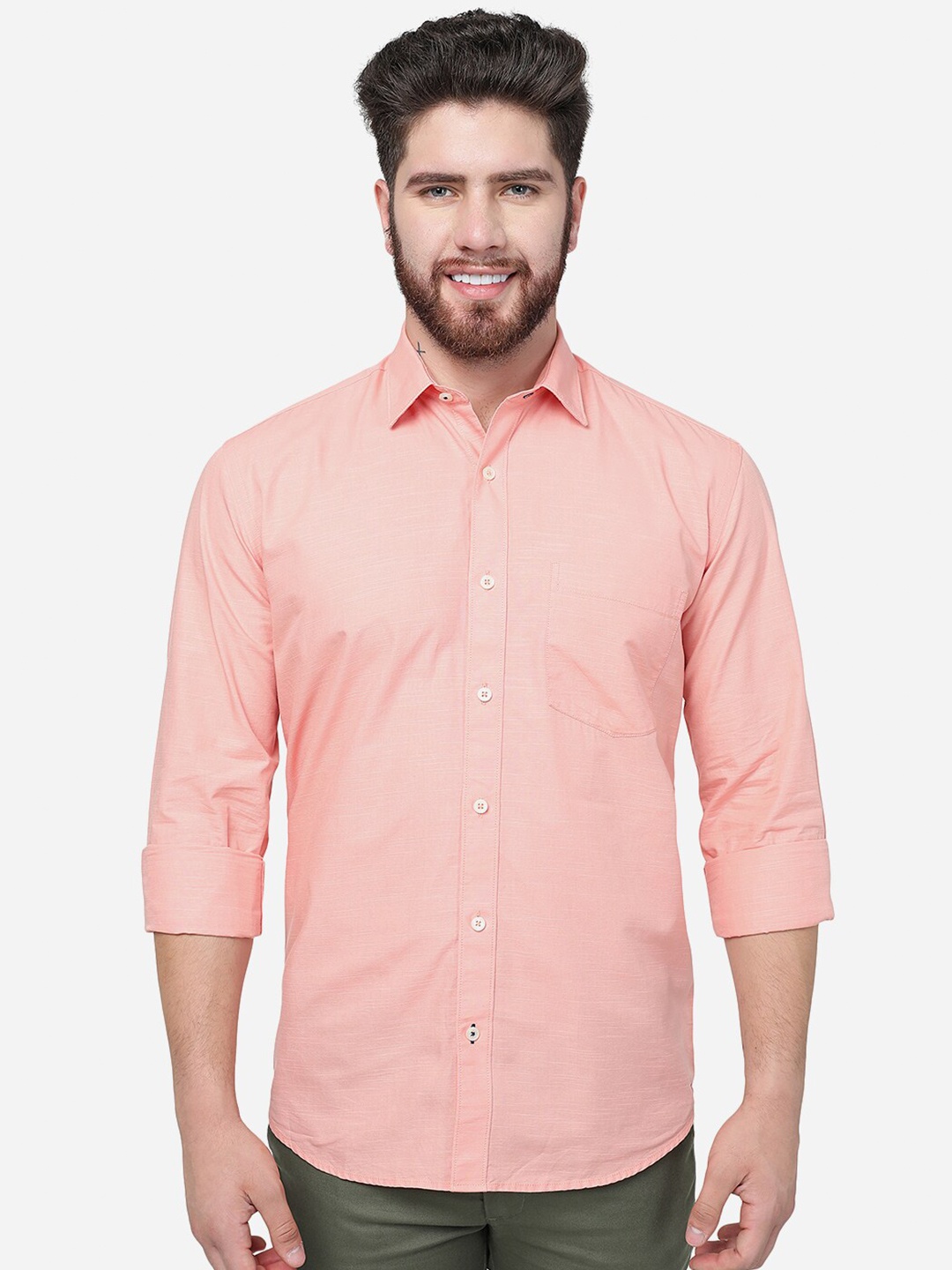 

JADE BLUE Slim Fit Cotton Casual Shirt, Peach