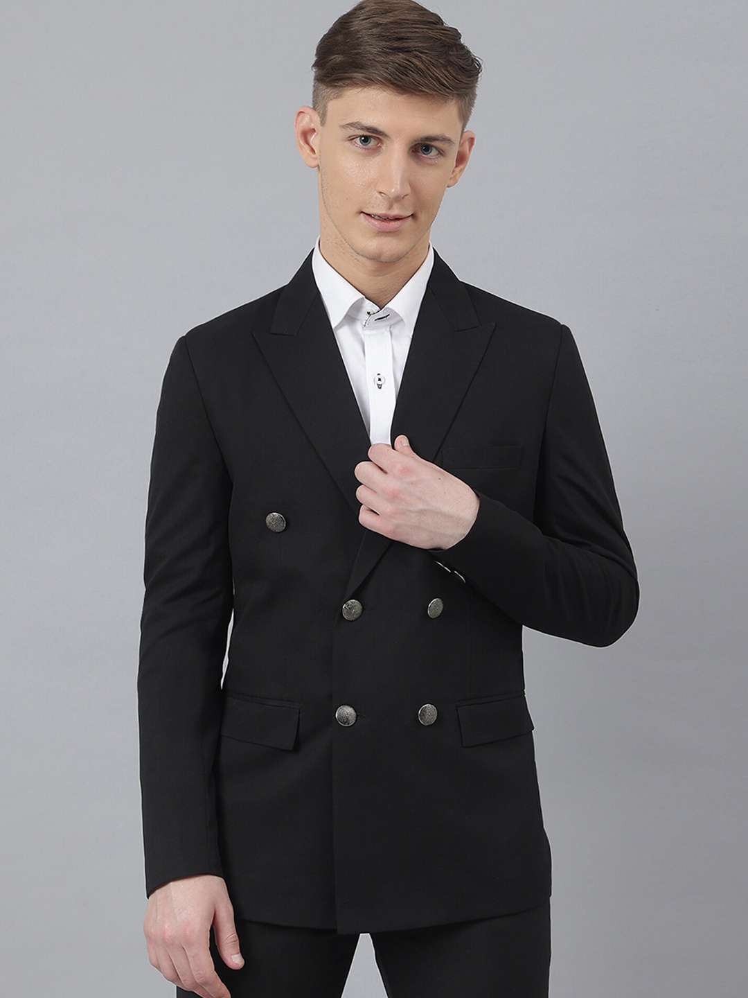 

MR BUTTON Men Slim-Fit Double Breasted Formal Blazer, Black