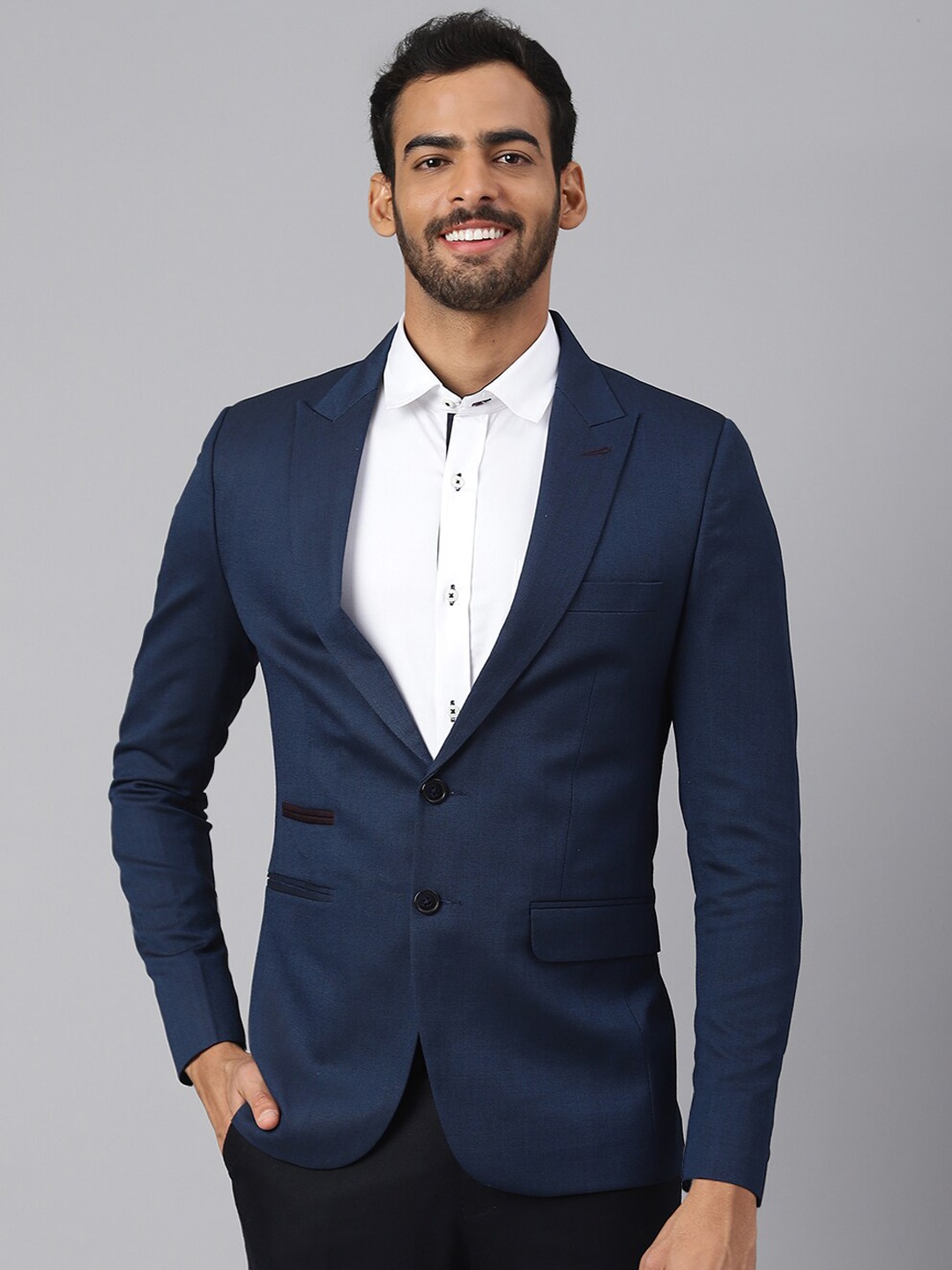 

Mr. Button Peaked Lapel Slim-Fit Single Breasted Formal Blazer, Blue