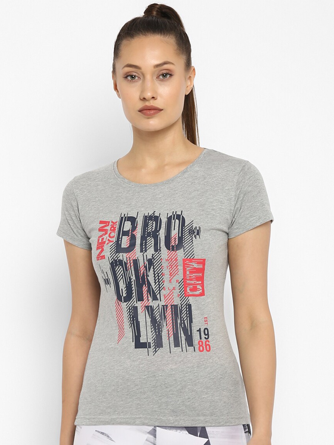 

appulse Typography Printed Slim Fit Cotton T-shirt, Grey melange