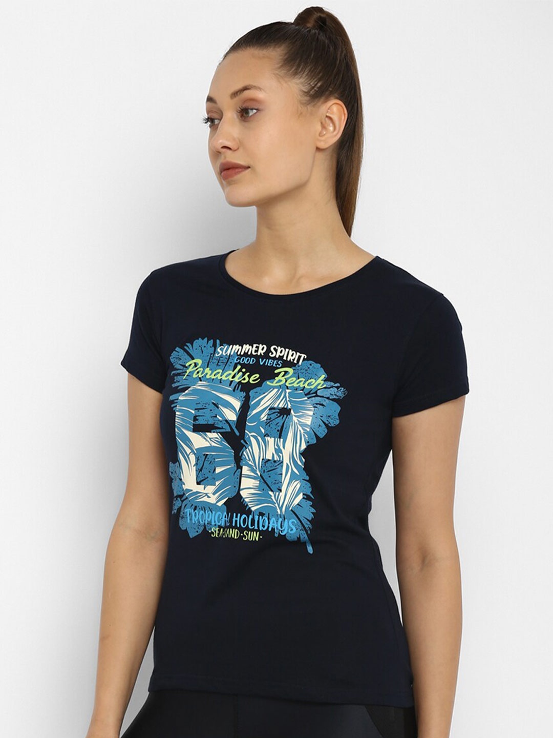 

appulse Typography Printed Slim Fit Cotton T-shirt, Navy blue