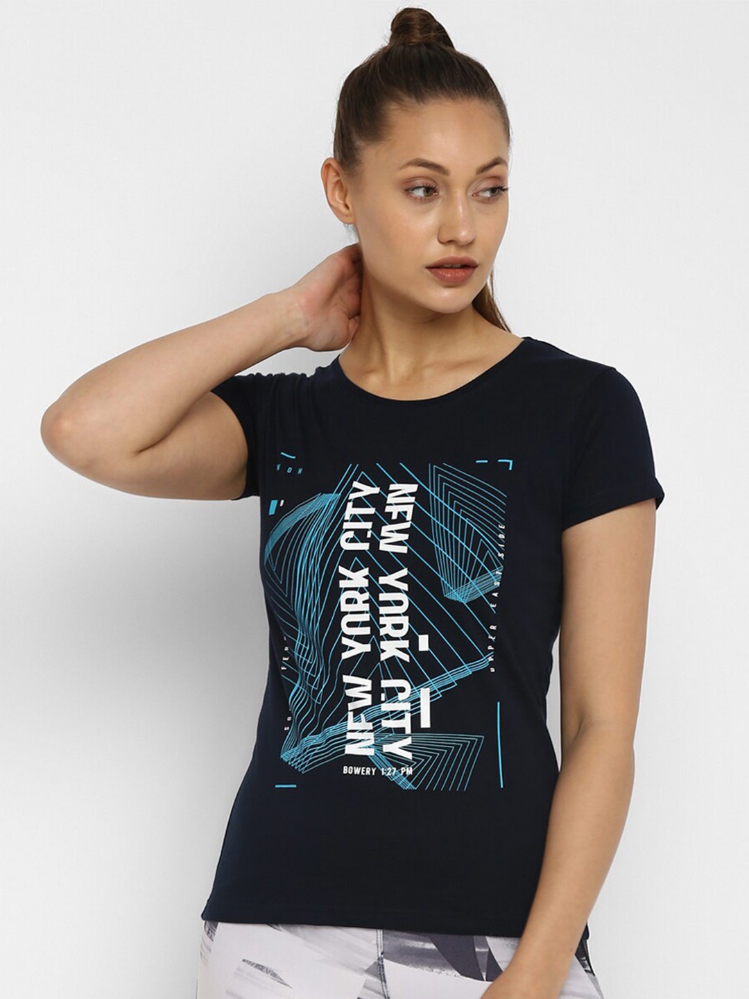 

appulse Typography Printed Cotton Slim Fit Sports T-Shirt, Navy blue