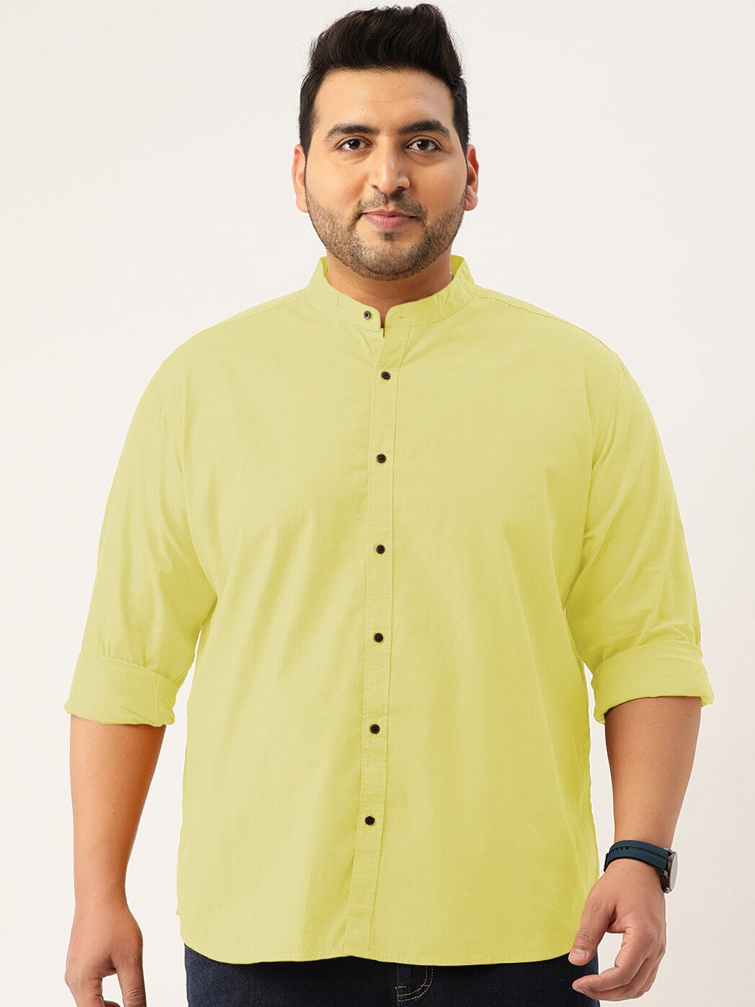 

IVOC Plus Mandarin Collar Pure Cotton Casual Shirt, Yellow