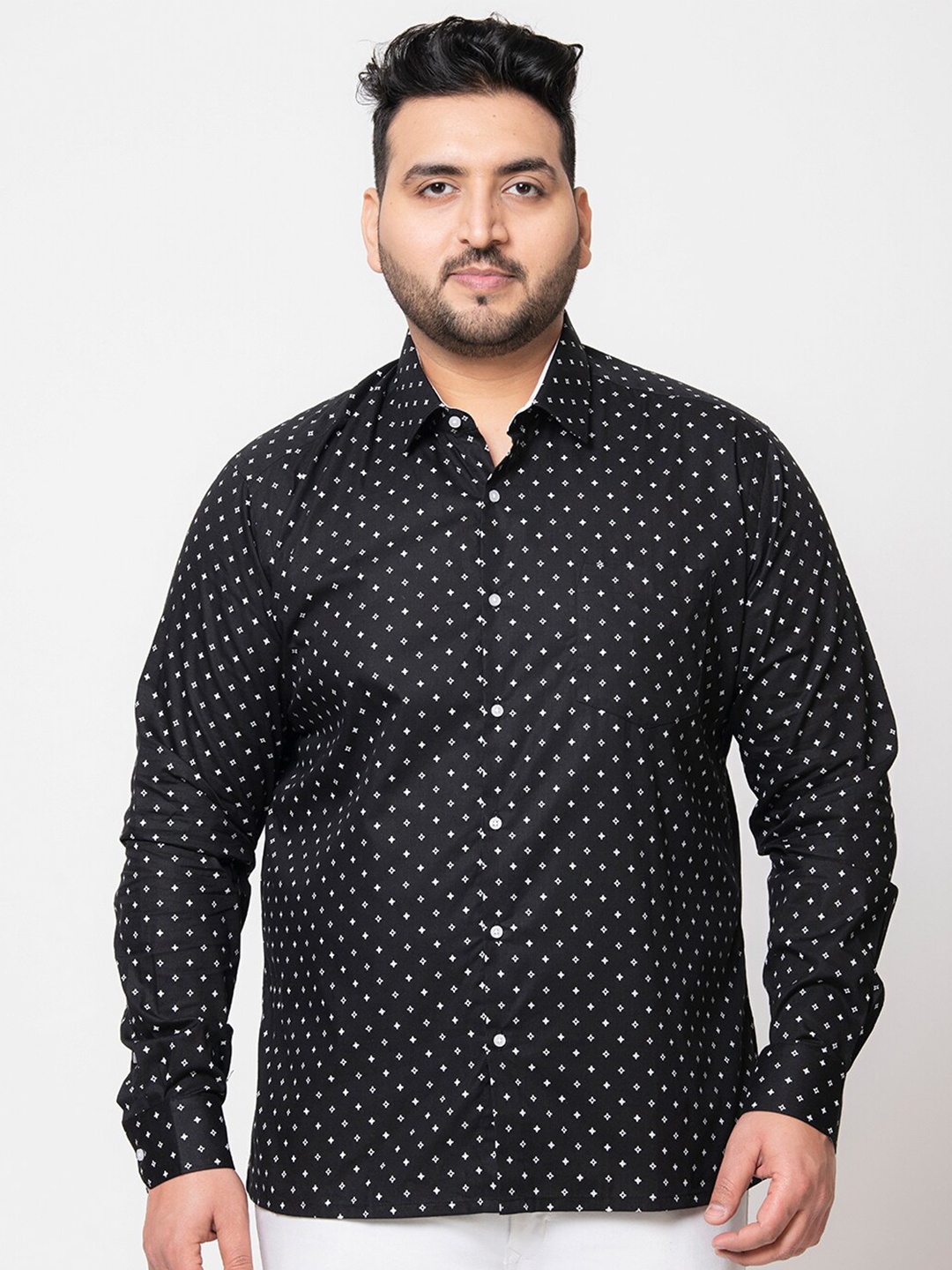 

IVOC Plus Plus Size Micro Ditsy Pure Cotton Casual Shirt, Black